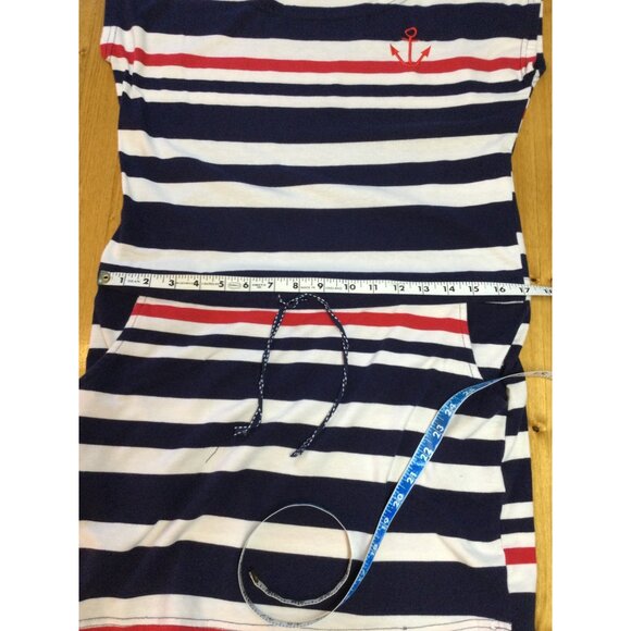 Nautical Striped Mini Dress Anchor Embroidery Womens Size M Resort Summer - Picture 7 of 8